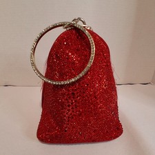 Red Rhinestone Tassel Evening Bag Ring Handle Clutch Wristlet NWT