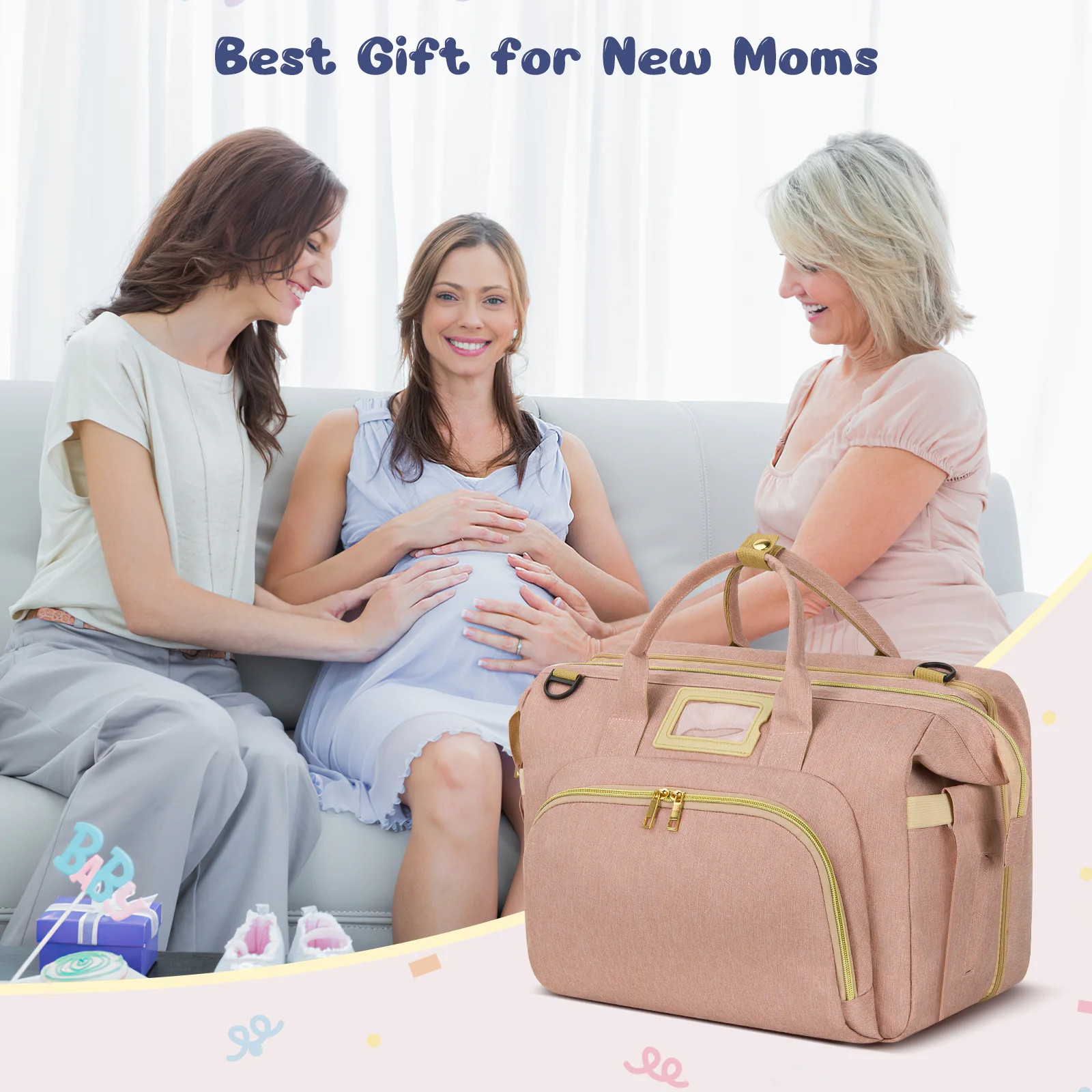 Diaper Bag Tote, Multifunctional Baby Changing Bag with Insulated Milk Bottle Po