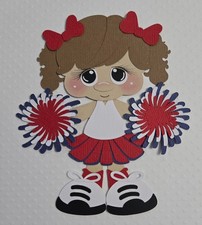 Cheerleader Standing Brown Hair Red/Blue. Scrapbook, Card Making Paper Piecing