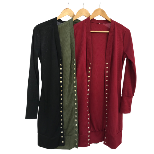 Women's Long Snap Button Front V-Neck Knit Cardigan Sweater 2-2XL - Zdjęcie 1 z 4