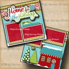 HOME FOR THE HOLIDAYS 2 premade scrapbook pages paper CHRISTMAS DIGISCRAP A0154