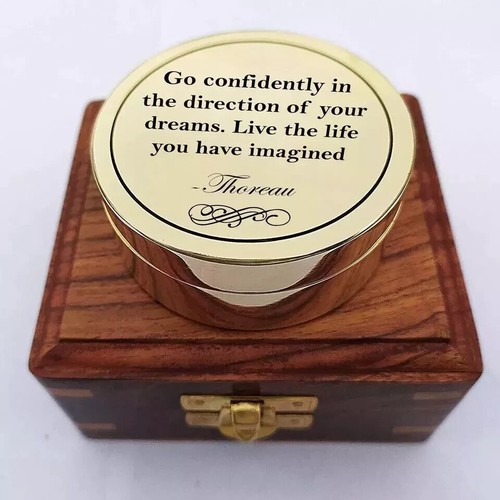Engraved brass compass with wooden Go confidently presentation box best gift - Picture 3 of 7
