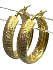 Gold over sterling silver oval textured thick hoop earrings Italy