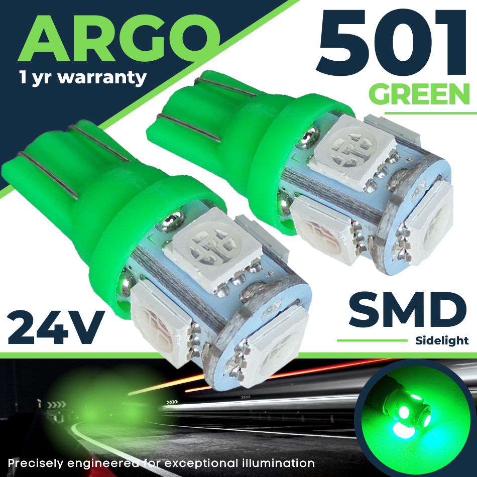 24v 501 Led Green Side Light 507 W5W 5 Smd Hella Spot Capless Bulbs HGV