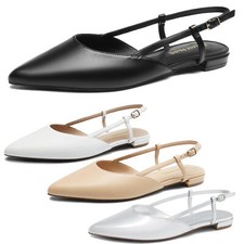 Women Elegant Flat Shoes Pointed Toe Slingback Low Heel Dress Office Work Shoes