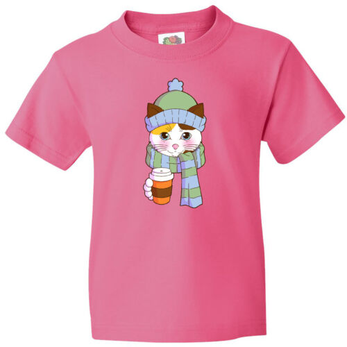 Inktastic Cute Calico Cat In Scarf And Hat Youth T-Shirt Autumn Fall Feline I As - Picture 1 of 6