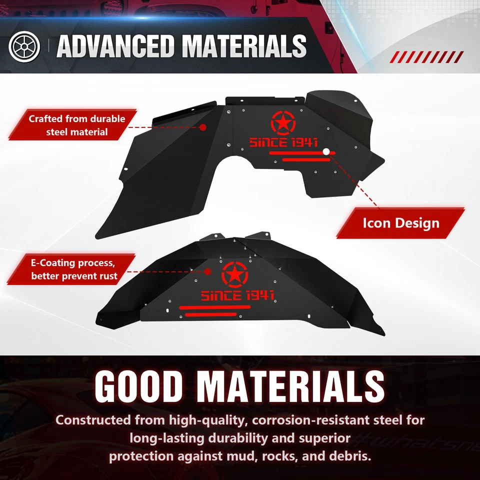 Front & Rear Inner Fender Liners for 2007-2018 Jeep Wrangler JK & JKU Unlimited - Image 3 of 4