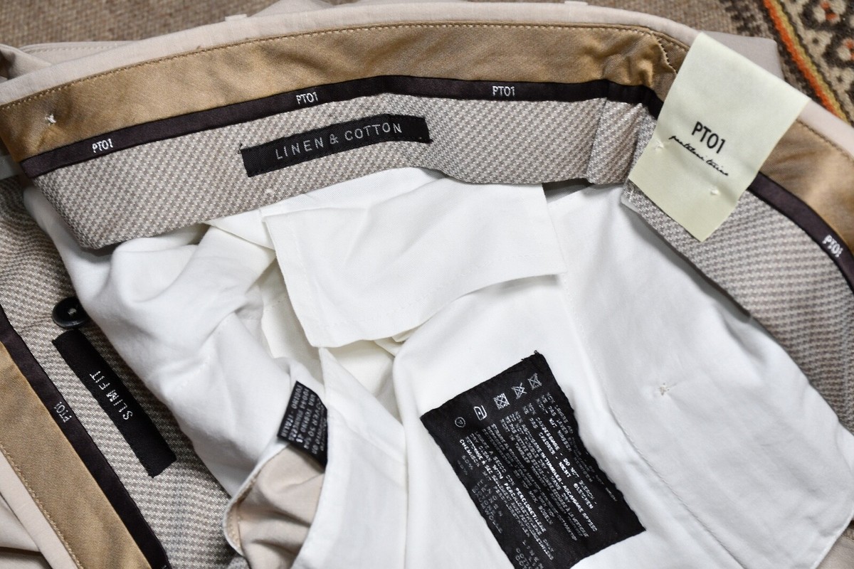 PT01 Slim Fit Linen Cotton Blend Superfine Men's Pants Dress