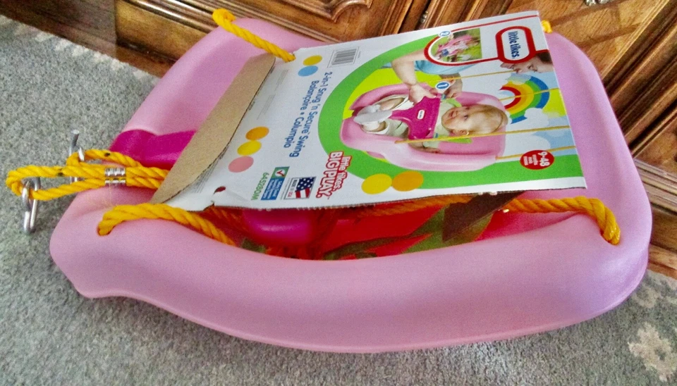 Columpio 2 en 1 cómodo y seguro con respaldo alto y barra en T, rosa (U3) Foto 2 de 3