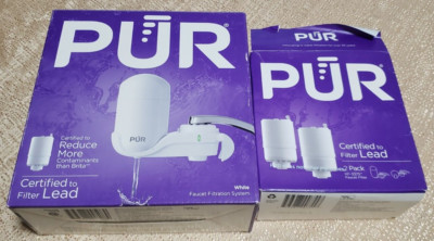 New Box PUR White Faucet Filtration System FM 3333B & 2 Extra Filters RF-3375