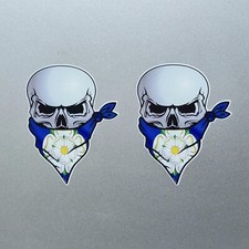2x Small Bandit Skull With Yorkshire Rose Flag Vinyl Sticker Decal 65x50mm