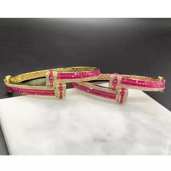 8.5 ctw Invisible Set Ruby & Diamond 14k Rose Gold Plated Silver Tennis Bracelet - Image 4 of 4