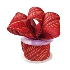 Candy Cane Wired Christmas Ribbon - 2 1/2" x 10 Yards, Gold Red Peppermint