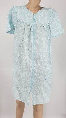 NWT Croft & Barrow Womens House Coat Duster Green Floral Seersucker Cotton Blend