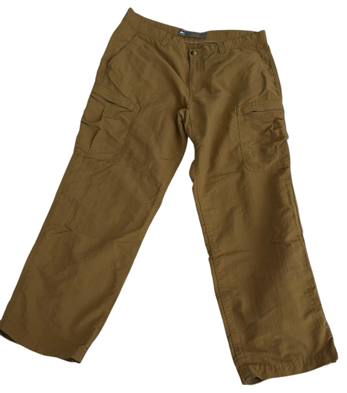 REI Pants Mens 36X30(Actual 35x28) Brown 100% Nylon Cargo Lightweight Hiking ZIP