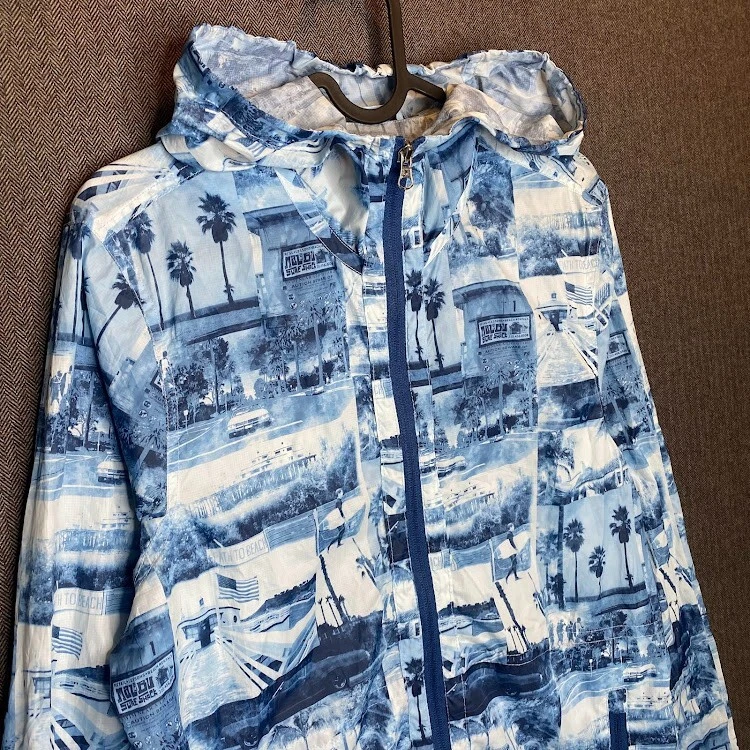 Chaqueta Cortavientos Chip & Pepper Para Hombre Pequeña Azul Estampado Gráfico Surf Playa Y2k  Foto 2 de 4