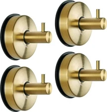 Set of 4 Gold Suction Cup Hooks for Glass Stainless Steel Tile Bathroom Kitchen