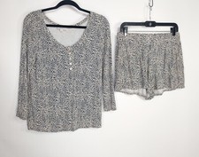 LOFT Sleep Leopard Animal Print Knit Top Medium Shorts Small Pajama Set 2 Piece