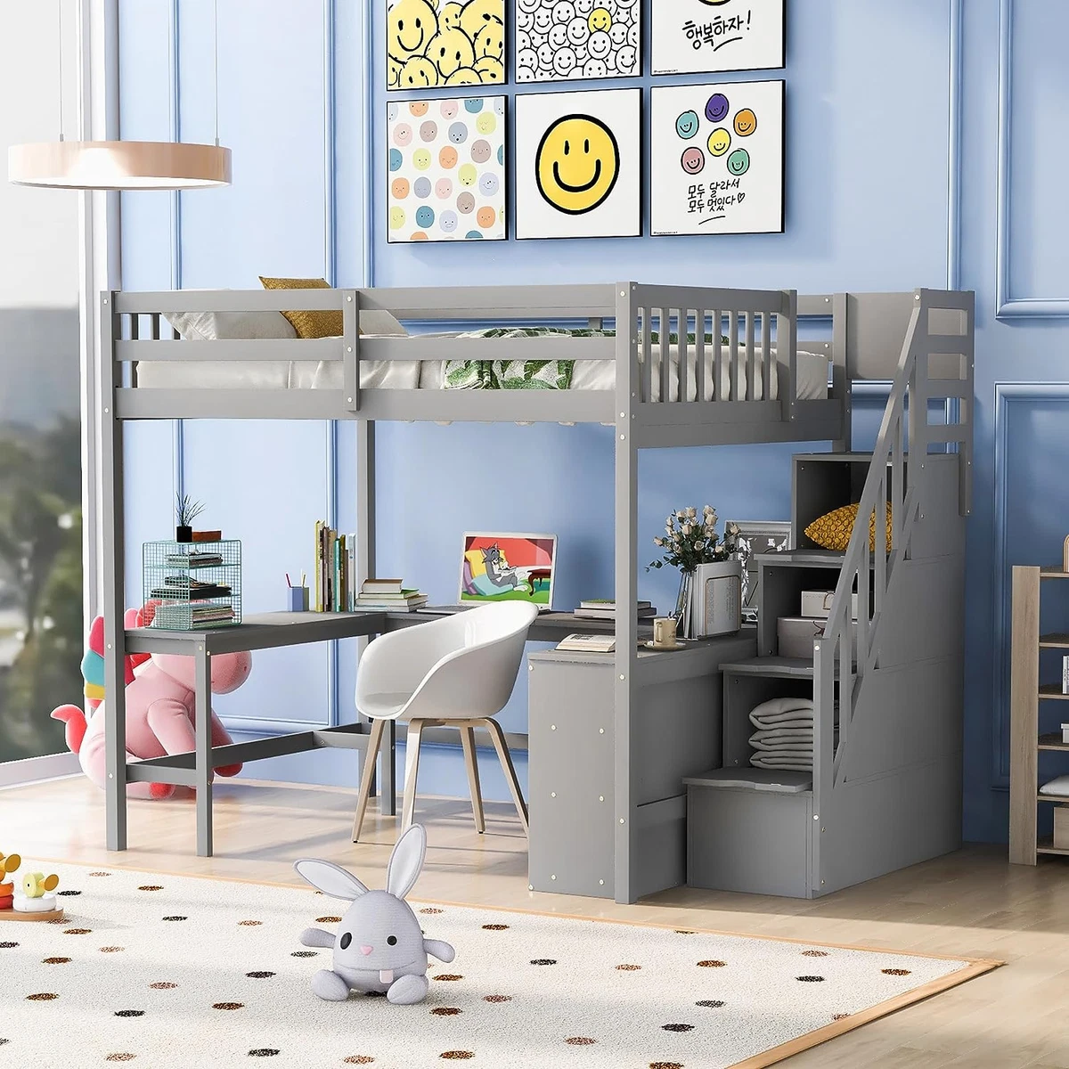 Full loft bed with 2024 desk and stairs