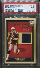 PSA 9 MINT Tom Brady Throwback Threads 2007 Donruss Elite Game Worn Jersey /249