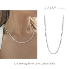 925 Sterling Silver Chain Curb Cuban Chain Italian Silver Women’s Necklace Chain