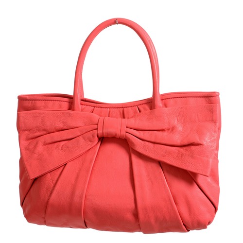 Red Valentino Women's Pink 100% Leather Bow Decorated Tote Shoulder Bag