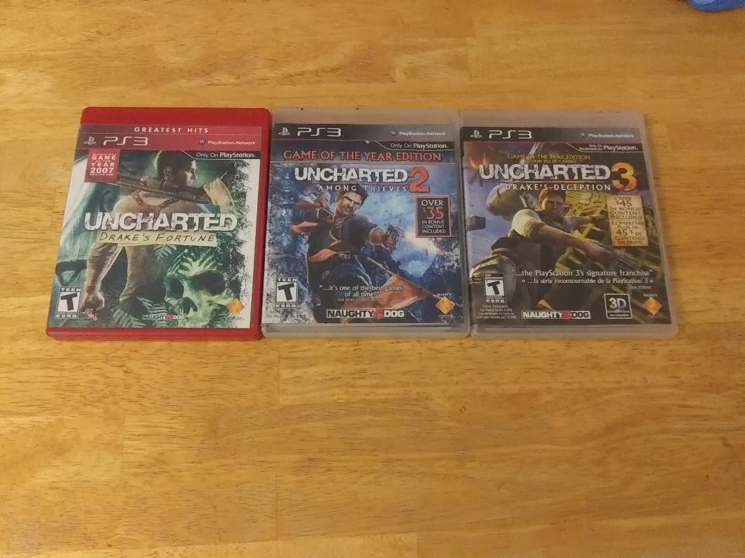 PS3 UNCHARTED 1, 2, & 3 game bundle All With Manuals