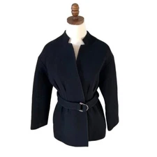 MAJE Belted Jacket Blazer Black Size 2 Collarless Slit Pockets Sash Tie Closure