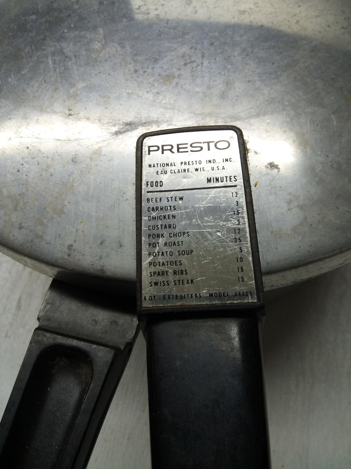 Presto Pressure Cooker Canner 6 Quart Model A603A Vtg 1970s Made in USA