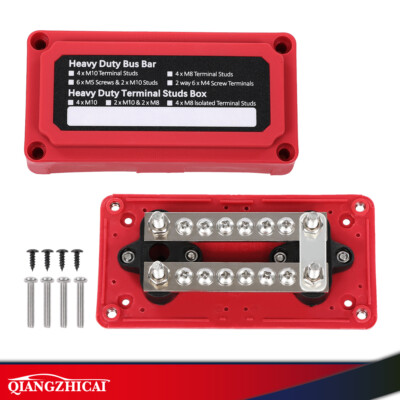 12V Red Terminal Ground Power Distribution Junction Block Kit Heavy Duty Bus Bar