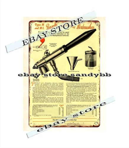 1926 Paasche Airbrushes industrial spray equipment metal tin sign art garage