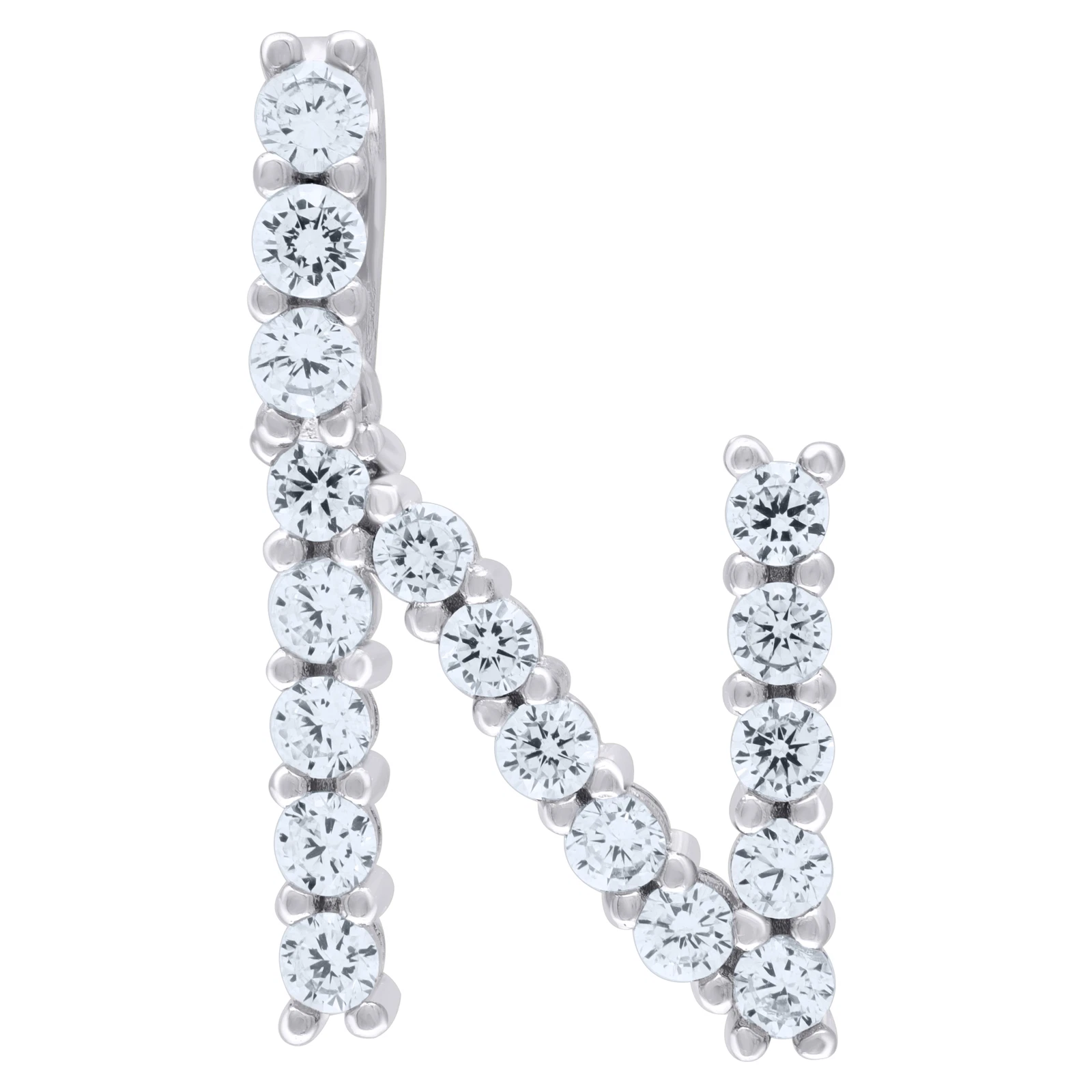 .925 Sterling Silver CZ Initial N Small Pendant Unisex Rhodiumed 30mm Charm