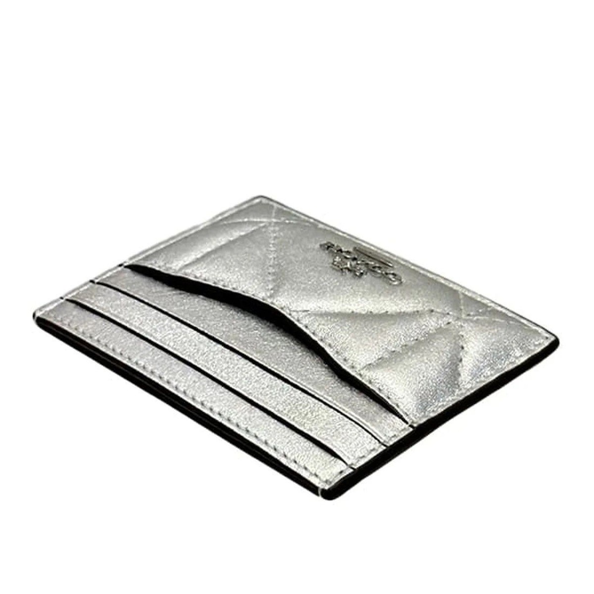 COACH Slim Id Card Case Wallet In Silver Metallic W/ Puffy