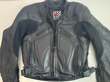 First Racing Genuine Black Leather Motorcycle Biker Jacket Mens Medium Lined