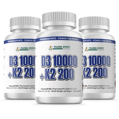 PHARMASPORTS 720 Tabletten 3 Dosen Vitamin D3 10000 IU & Vitamin K2 200mcg MK-7 Menachinon-7