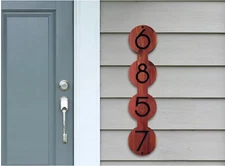 Modern Address Sign Vertical Custom Carved Wood House Number Plaque Mid Century