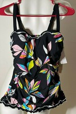Profile By Gottex Paparazzi Tankini Top 32 D Cup NWT NEW Black Floral Multi