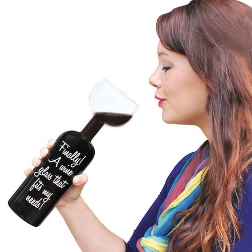 Big Mouth Wine Bottle Glass Gag Gift Wine Night Down Fits Whole Bottle