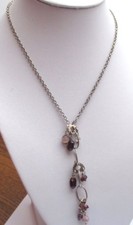 collier bijou vintage couleur argent fin et discret pampilles cristal 784