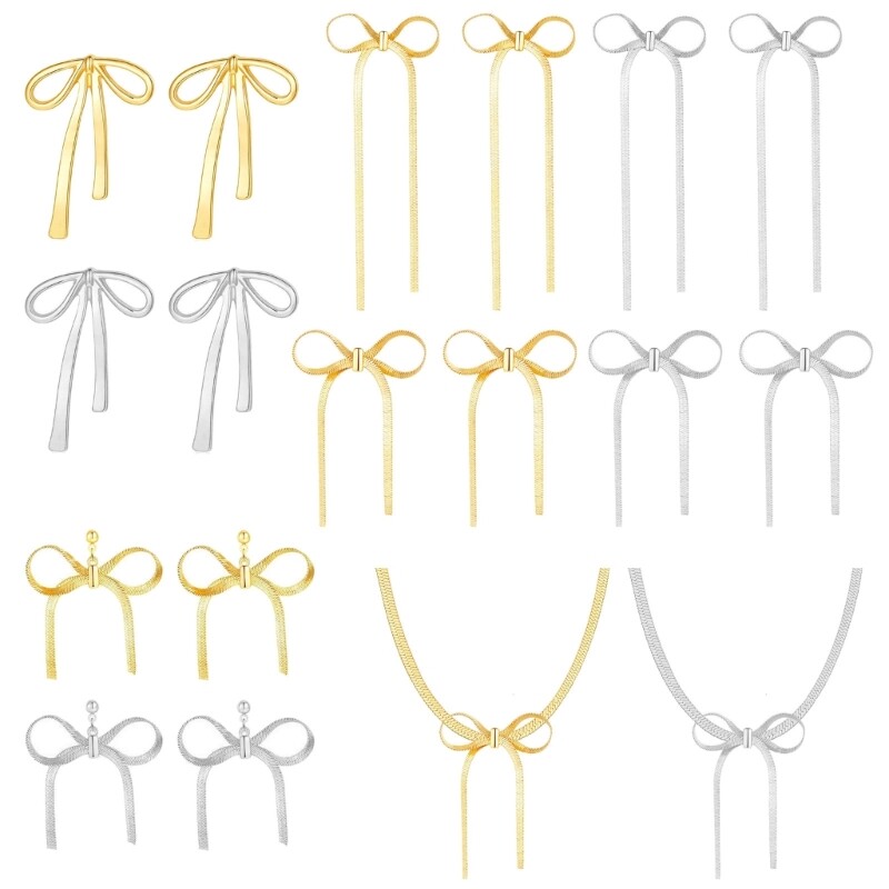 Exquisite Bowknot Tassel Earrings and Necklace Set for Weddings or Statement Looks