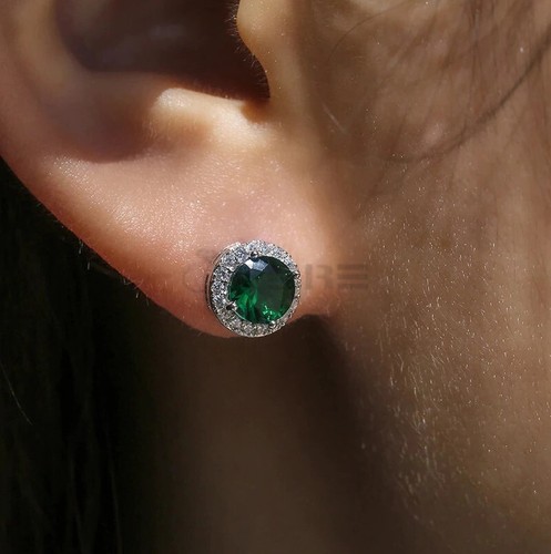 Round Cubic Zirconia 925 Sterling Silver Women Ear Cartilage Stud Earrings Gift - Picture 36 of 62