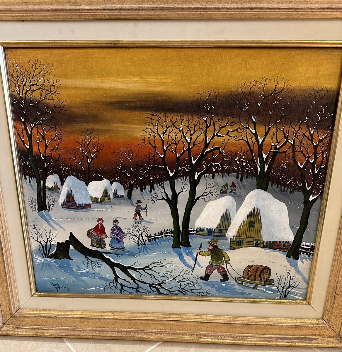 Ignaz Rogalsky German Oil Painting Winterliches Dorf Winter