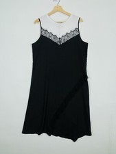 New DKNY Lace Trim Colorblock Dress Womens Medium Black White Grunge Minimalist