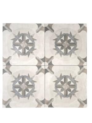 Gardenia Encaustic Beige White Green 8x8 Satin Glaze Ceramic Tile (BOX OF 4)