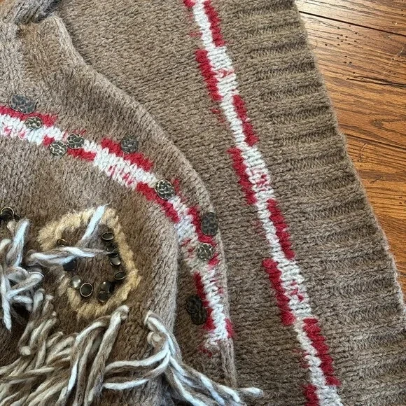 Poncho Suéter Free People Cristal Oscuro Lana Alpaca Flecos Gran Tamaño Talla Pequeña Foto 4 de 4