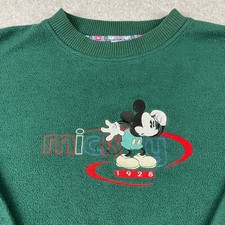 VTg Mickey Mouse Co Sweatshirt Mens Large Green Fleece Embroidered Disney 90s