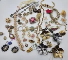 Broken Vintage Costume Jewelry Lot Repair Craft Harvest Rhinestones Floral Pink