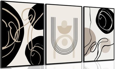 3Pcs Boho Neutral Geometric Wall Art Black and white minimalism Line Painting...