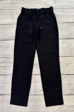 LULULEMON ON THE FLY Womens Sz 2 Black Drawstring Stretch Pocket Woven 7/8 Pants