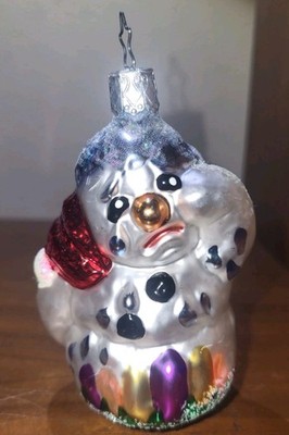 Vintage Crying Spring Flowers Easter Eggs Melting Snowman Christmas Ornament 